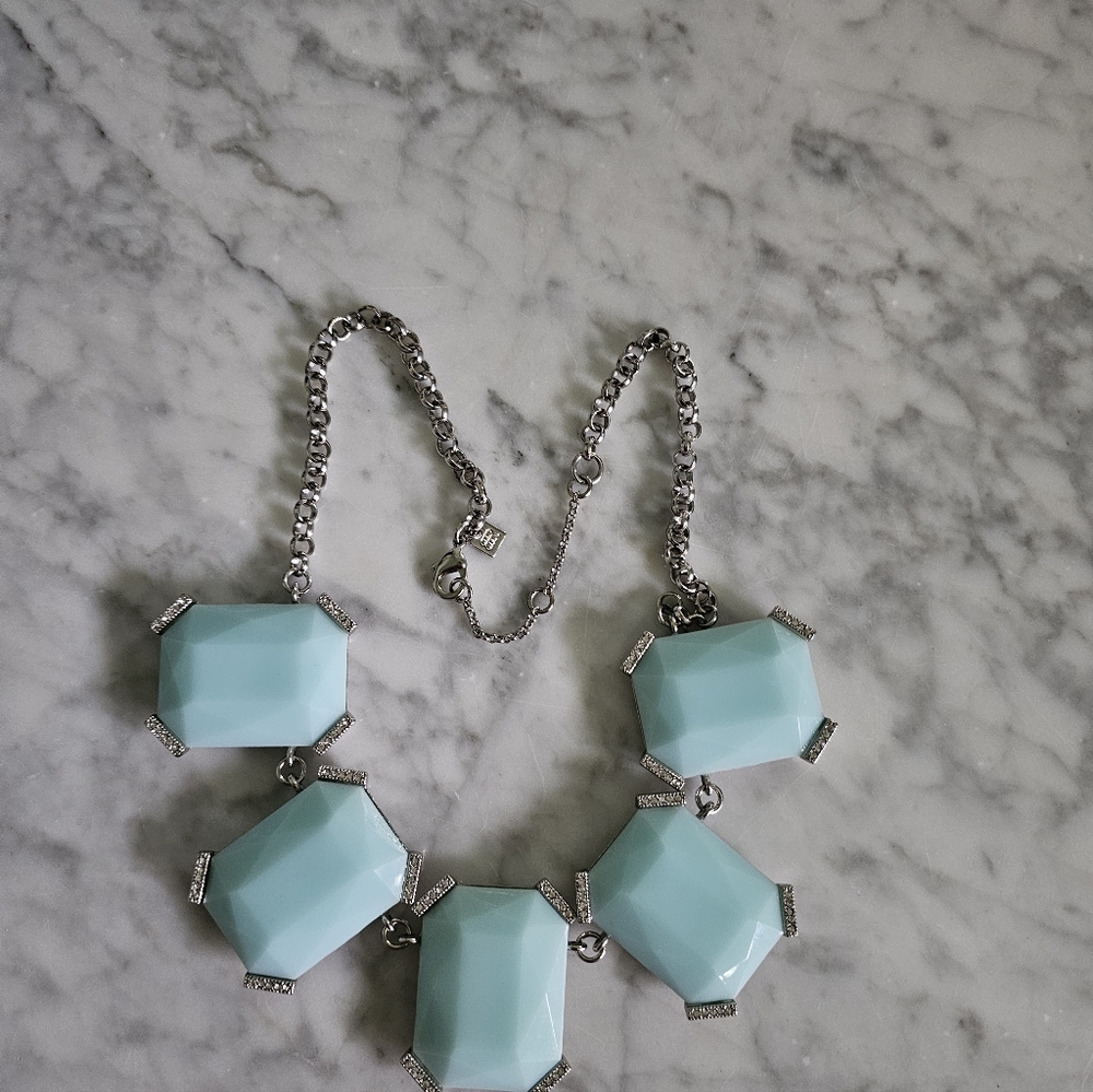 Nwot Banana Republic Blue glass Square Statement Necklace with Rhinestones - Picture 14 of 16